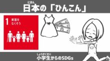 目標1ロゴ、服とお金を追う女の子
