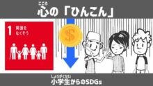 SDGs目標１ロゴ、暗い表情の子ども